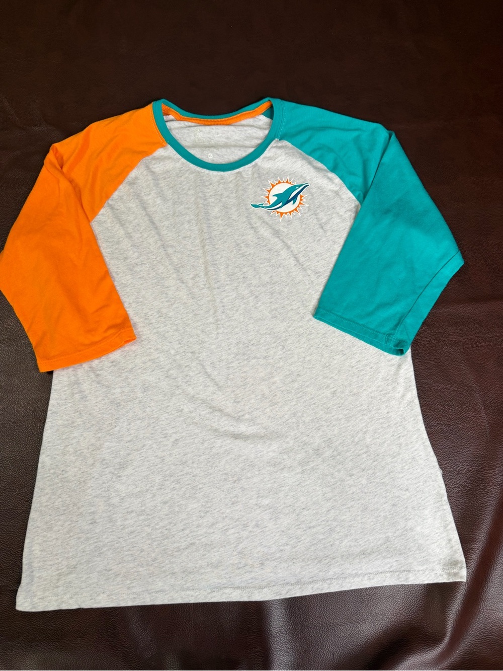 NIKE Miami Dolphins Gray Tee with Orange and Teal Raglan Sleeves